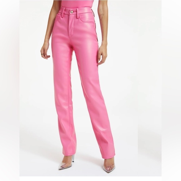Good American Good Icon Faux Leather Pantsđź’•SOLD OUTđź’•Barbie Core Pink Size 4/27 - Picture 8 of 12